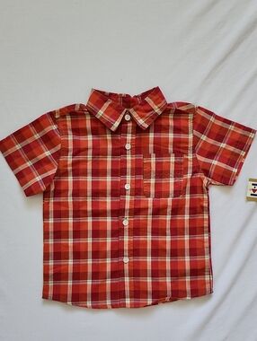 NWT Kids Headquarters Boys Red Plaid Button Up Shirt 3T